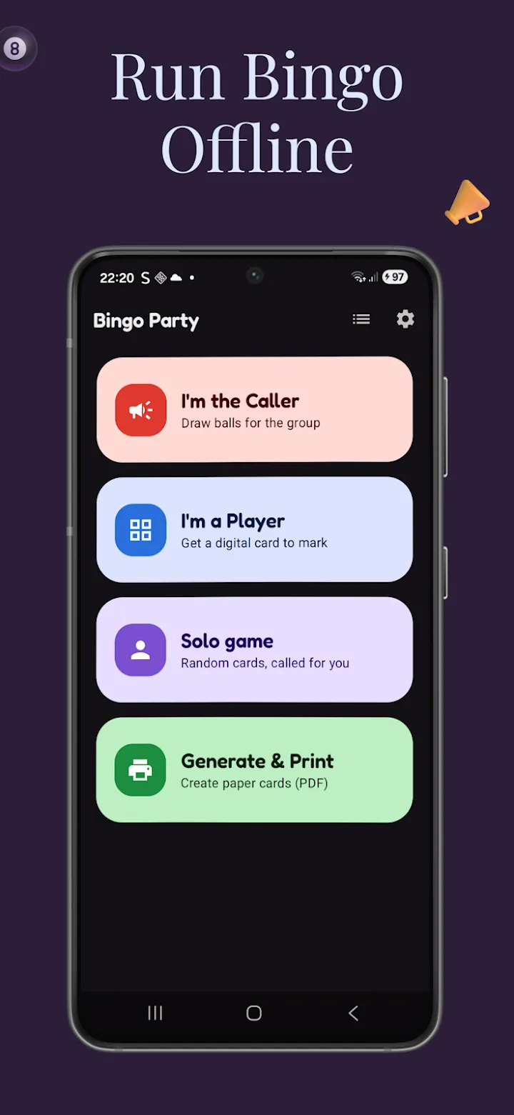 Pantalla principal de Bingo Party