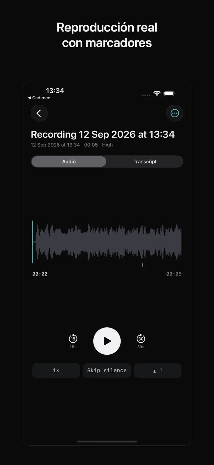 Transcripción que salta al audio