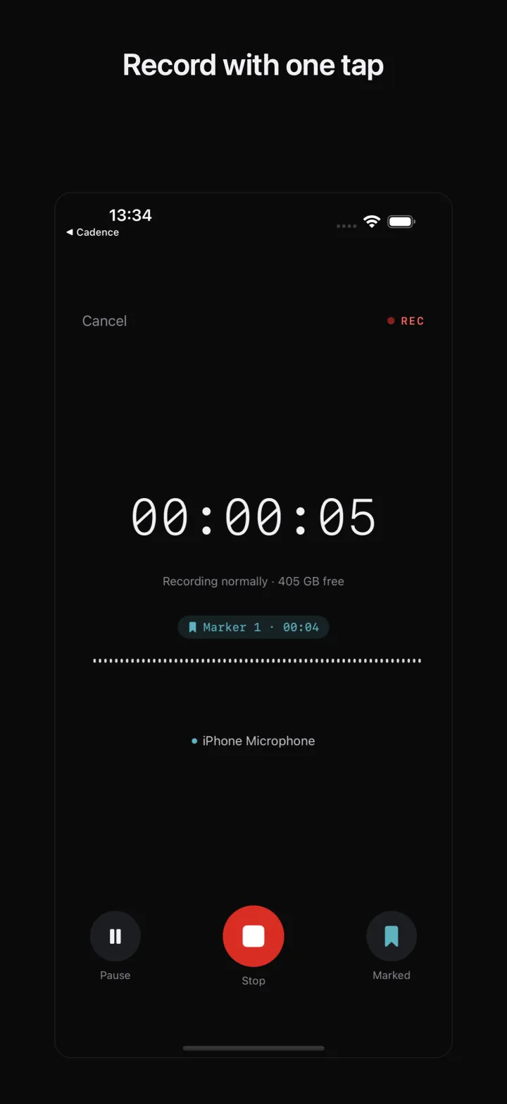 Onda recording screen with the timer and the stop button