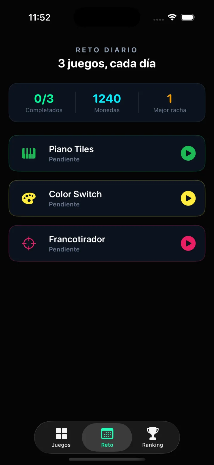 Reto diario: 3 juegos nuevos cada día
