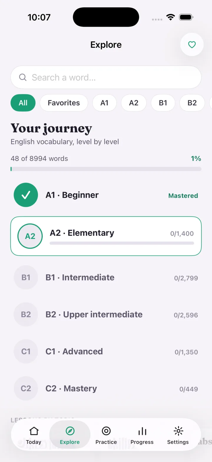 Explore the vocabulary by level
