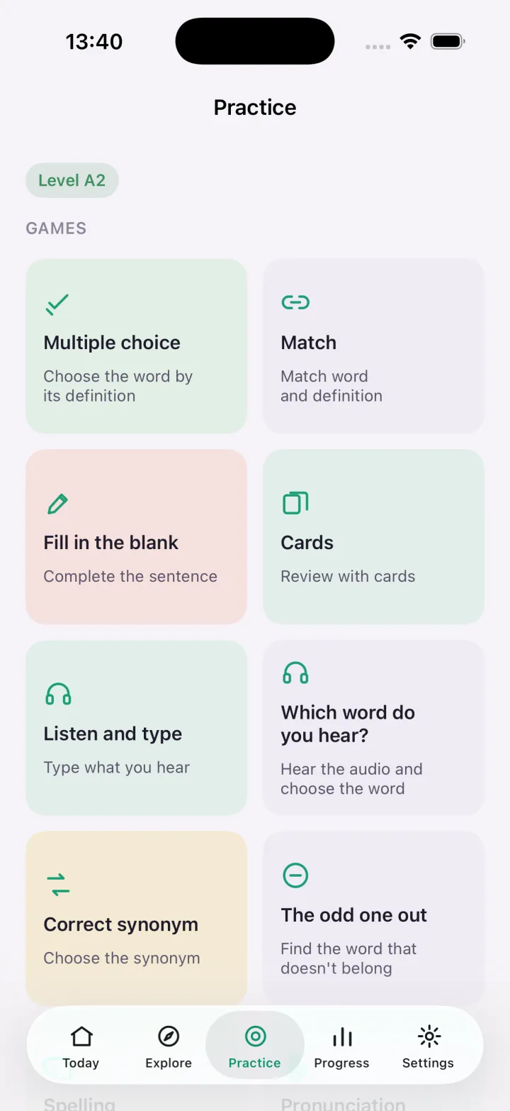 A variety of practice games