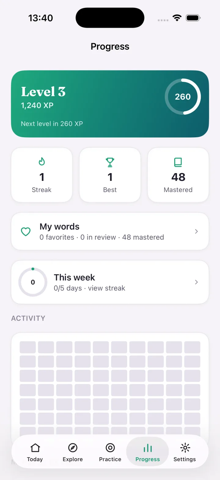 Streaks, XP and achievements