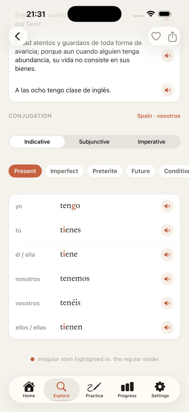 Full conjugation tables