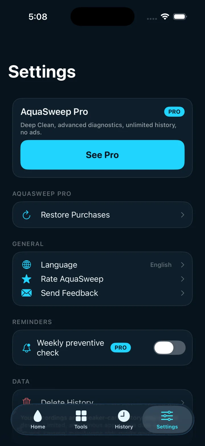 Guides, reminders and settings
