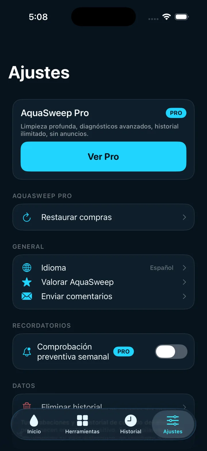 Guías, recordatorios y ajustes