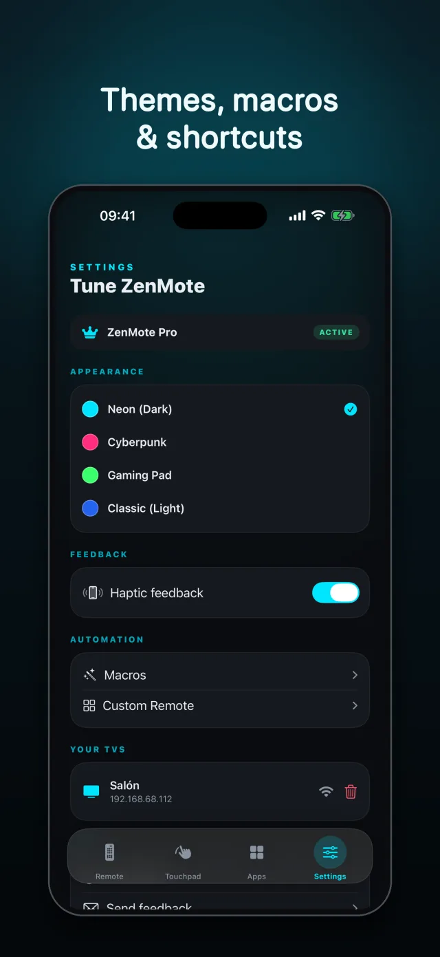 Settings and device picker