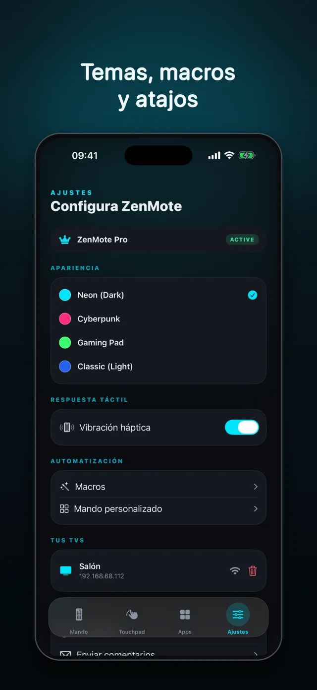 Ajustes y selector de dispositivo